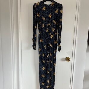 Never Fully Dressed - Maxi Tiger/Polka Dot Print, Long Sleeve Ruched Dress (8)